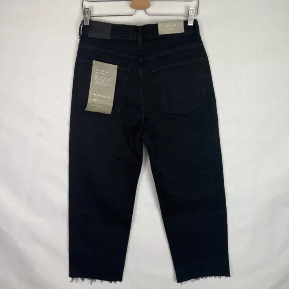 Everlane The Way High Straight Leg Organic Cotton Jean Coal Black Short 28